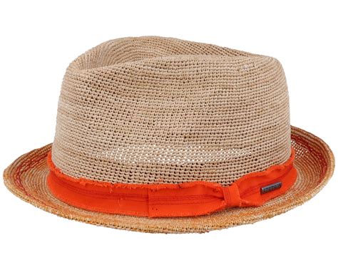 Trilby Crochet Natural Orange Straw Hat Stetson Hat Hatstoreworld