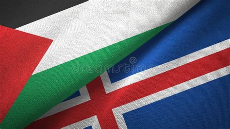 Palestine And Iceland Two Flags Textile Cloth Fabric Texture Stock