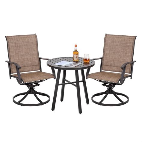 Nuu Garden Piece Steel Round Outdoor Patio Bistro Set In Brown Sid