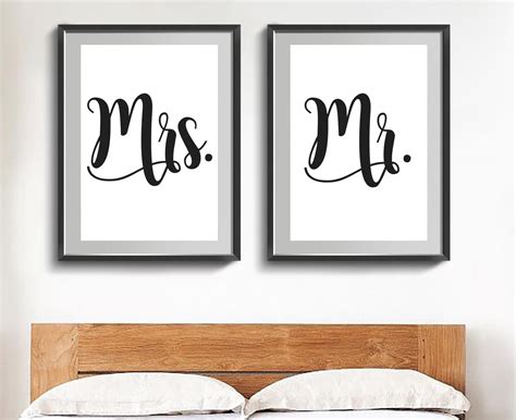 Mr And Mrs Poster Anniversary T Set Of 2 Bedroom Prints Etsy