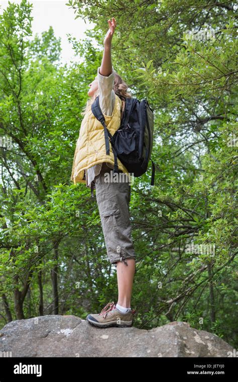 Woman With Arms Stretched Out Stock Photo Alamy