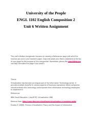 ENGL 1102 Unit 6 Written Assignment Docx University Of The People