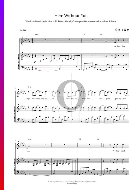 Here Without You 3 Doors Down Piano Sheet Music Oktav