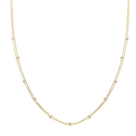 9ct Yellow Gold Double Chain Necklace With Czs Womens From Avanti Of Ashbourne Ltd Uk