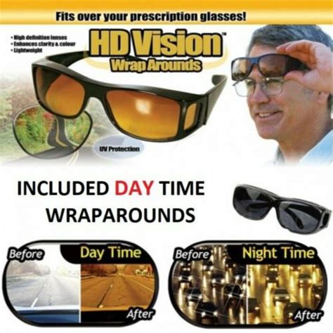 2 Pair Set Hd Night Vision Wraparound Fits Over Glasses Sunglasses As Seen On Tv Ebay