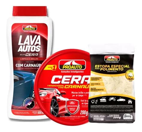 Kit Shampoo Cera Carnauba Lava Carro Moto Limpa Protege