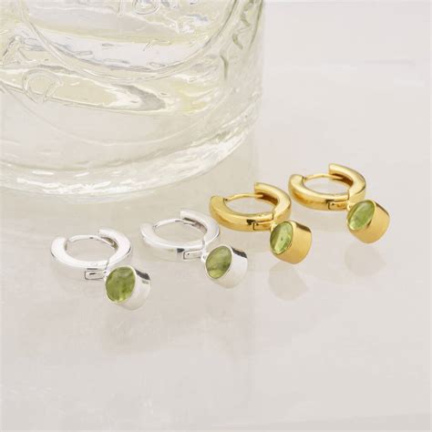 Peridot Gem Hoop Earring August Birthstone By Nellou Jewellery