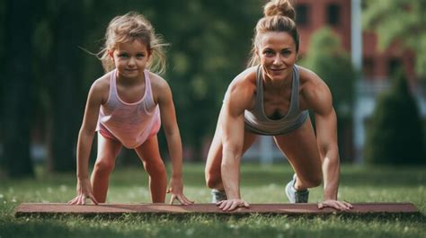 Premium Ai Image Mom And Daughter Doing Fitness Ai Generative