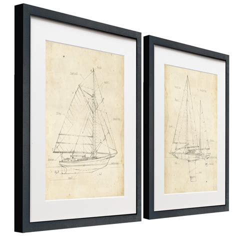 Longshore Tides Sailboat Blueprint III Framed On Paper 2 Pieces