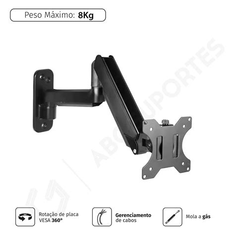 Suporte de Parede Pistão a Gás 17 à 32 Polegadas PCYES PW01A ABC