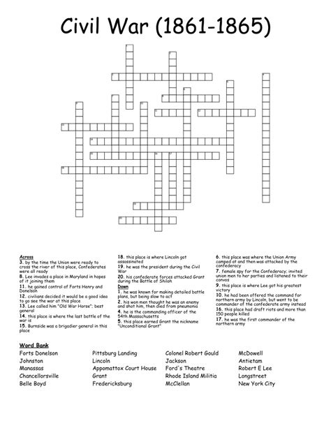 Civil War Crossword Puzzle Answers