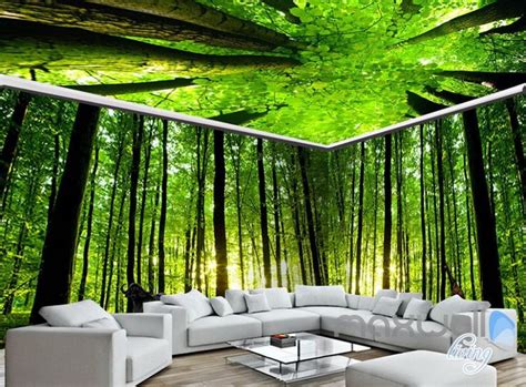 3D Animals Green Forest Tree Top Entire Living Room Wallpaper Wall ...