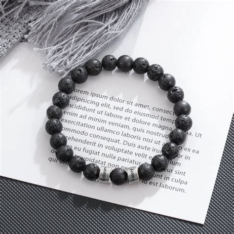 Personalized Mens Black Lava Beaded Bracelet