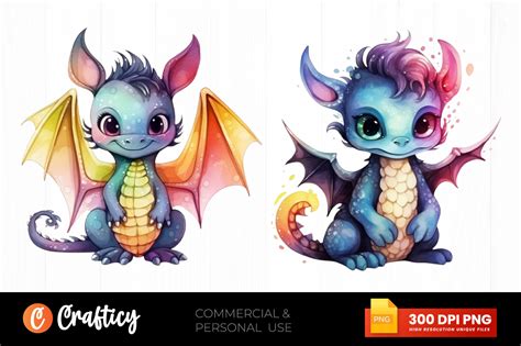 Watercolor Cute Rainbow Dragon Clipart Graphic By Crafticy · Creative