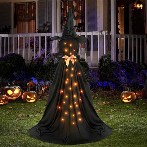 Spooky Lighted Witch Halloween Decor with Light Strings Battery Operated, Scary Standing Witch ...