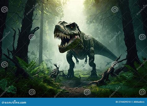 Tyrannosaurus Rex Hunting in Lush Forest, with Its Prey in Sight Stock Illustration ...