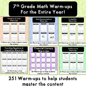 7th Grade Math Warm Ups For The Entire Year By Hunka Learnin Love