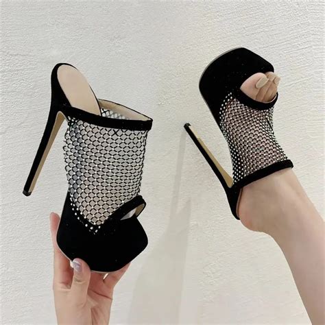 Eilyken Design Peep Toe CRYSTAL Mesh Fabric Sexy Women Slippers