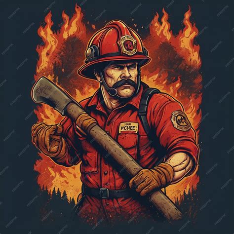 Premium Photo | Tshirt or poster design with illustraion of firefighter ...