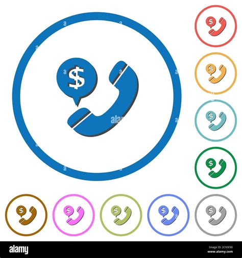 Dollar Commercial Call Flat Color Vector Icons With Shadows In Round