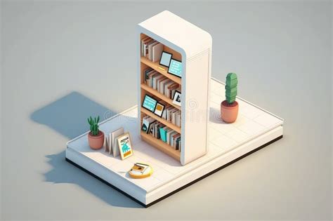 Isometric Modern White Online Bookstore Or Library Concept E Books App