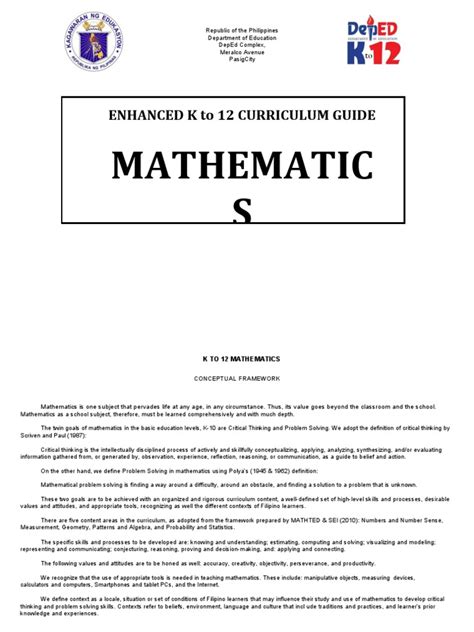 Curriculum Guide Enhanced Math Grade 7 10 Pdf Pdf Equations Mathematics