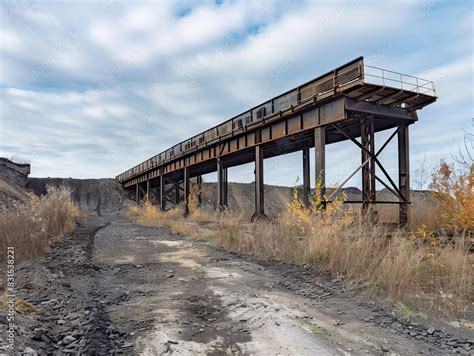 Coal train travels across bridge over gravel pit, coal train travels ...