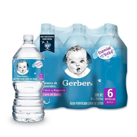 Agua Purificada Gerber para bebés 6 Botellas 1l c u Bodega Aurrera