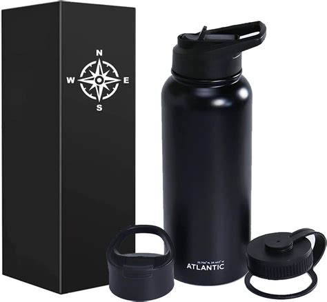 Atlantic Flask Water Bottle 32 Oz 3 Lids Wide Mouth