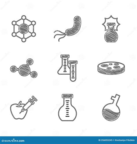 Set Test Tube Petri Dish With Bacteria Genetically Modified Apple