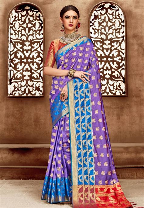 Buy Light Purple Kanjivaram Silk Saree With Blouse 164224 With Blouse Online At Lowest Price