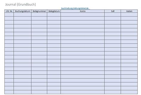 Grundbuch Vorlage Journal Muster oder Beispiel für Buchhaltung