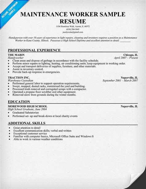 General Maintenance Worker Resume Sample Livecareer