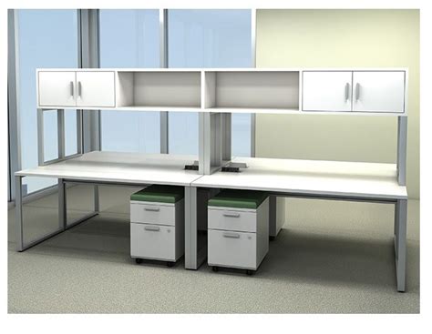 The Office Leader. 4 Person Office Desk Workstation with Overhead Storage