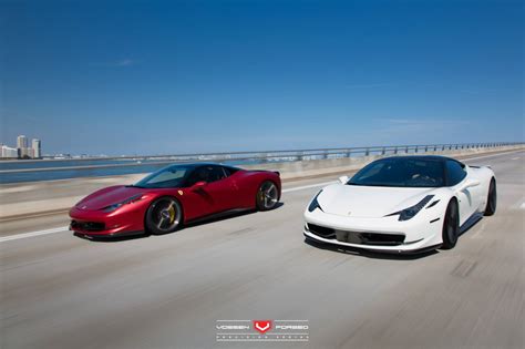 Rosso Fuoco Opaco And Bianco Ferrari 458 Italia Duo With Vossen Wheels