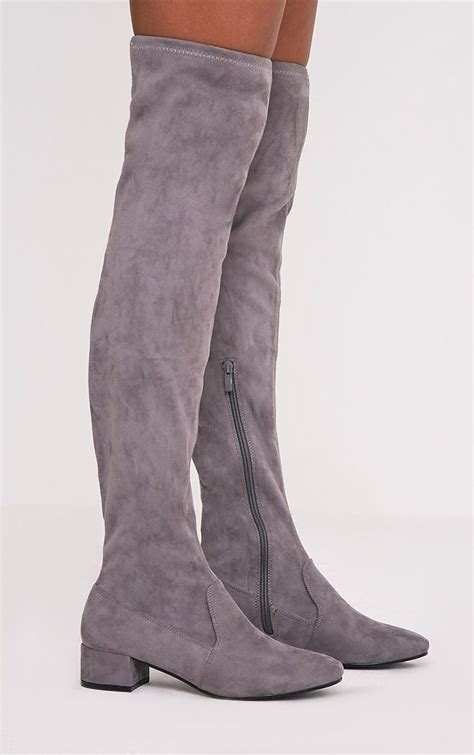 Esmay Grey Faux Suede Thigh High Boots Faux Suede Thigh High Boots