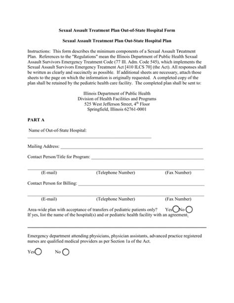 Illinois Sexual Assault Treatment Plan Out Of State Hospital Form Fill Out Sign Online And