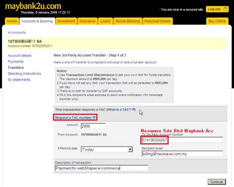 Make Your Payment Via Maybank2u 3rd Party Transfer