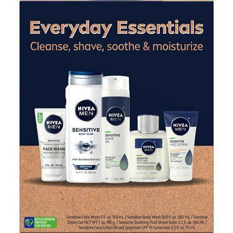 NIVEA MEN Sensitive Skin Care Set 5 Piece Kit With Shave Balm Face