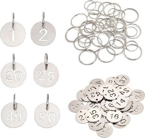 50Pcs Number Tags Stainless Steel Metal Round Numbered Tags ID Number Tags Identification Hang ...