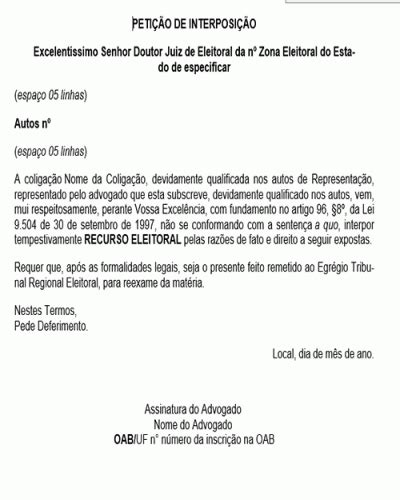 Modelo de Petição Recurso Eleitoral