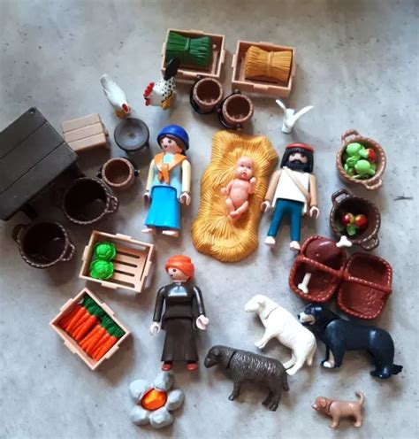 PLAYMOBIL LOT personnages style crèche de Noël animaux accessoires