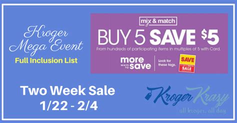 Kroger Buy Save Mega Event Full Inclusion List Week Sale