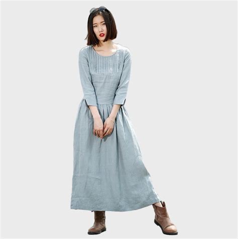 Blue Linen Dress Long Maxi Casual Summer Loose Fitting Etsy