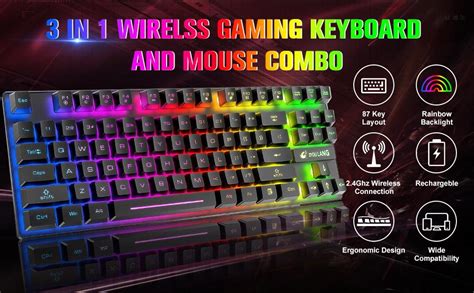 Wireless Gaming Keyboard And Mouse Combo With 87 Key Rainbow Led Backlight