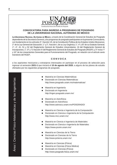 Pdf Convocatoria Para Ingreso A Programas De Posgrado Maestr A En