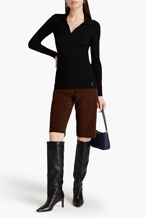 Saint Laurent Ribbed Knit Polo Sweater Sale Up To Off The Outnet