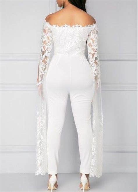 Off Shoulder Wedding Jumpsuit Lace Long Sleeve Jumpsuit Etsy