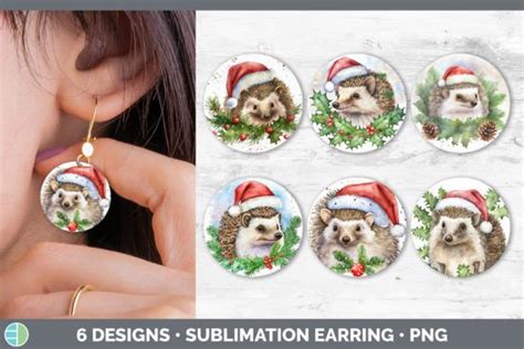 Santa Hedgehog Christmas Round Earring Graphic By Enliven Designs