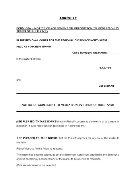 Annexure - FORM 60A - Mediation - ANNEXURE FORM 60A – NOTICE OF